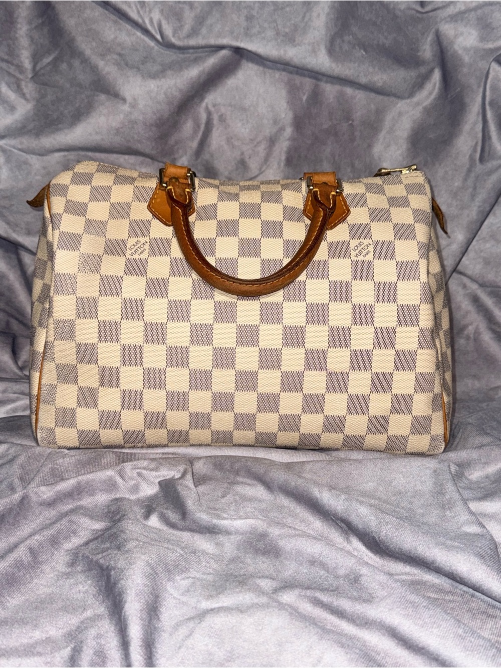 Louis Vuitton Damier Azur Speedy Satchel in Beige and Brown